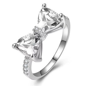 Gorgeous & Sparkly Bow Ring with Cubic Zirconia Accents – Size 8